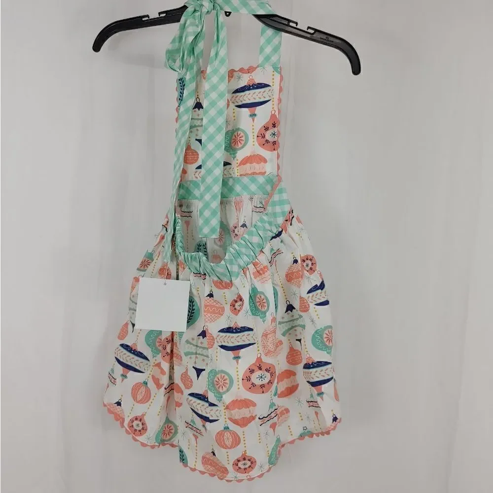 Nwt Serendipity Shrimp & Grits Ornament Christmas Halter Apron Dress Girls Size